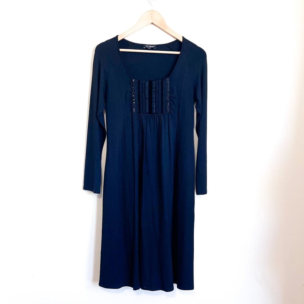 Attesa Womens Maternity Dress Size S Black Stretch Comfort Minimalist Midi Italy